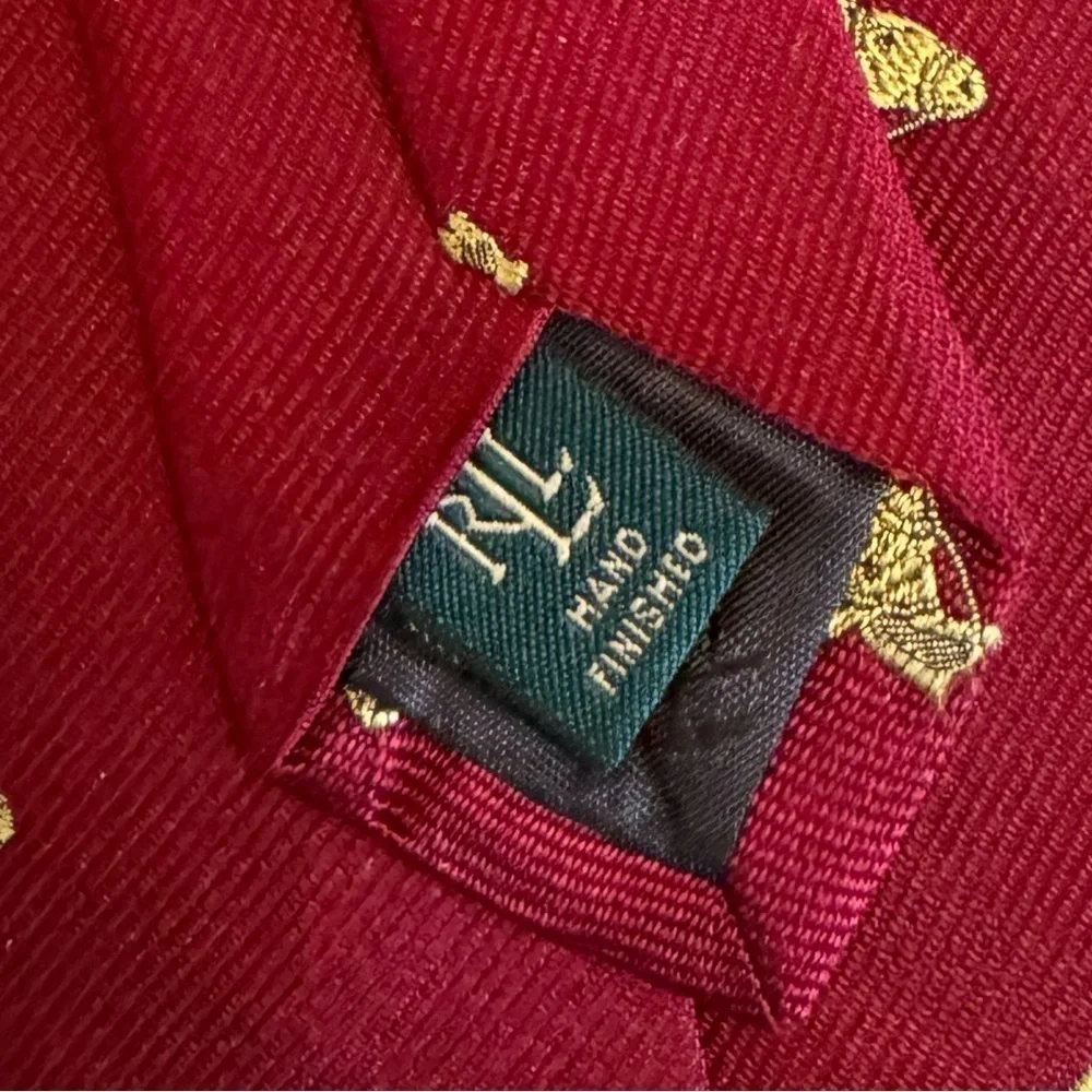 LAUREN Ralph Lauren Red 100% Silk Handmade Jacquard Necktie Made In USA